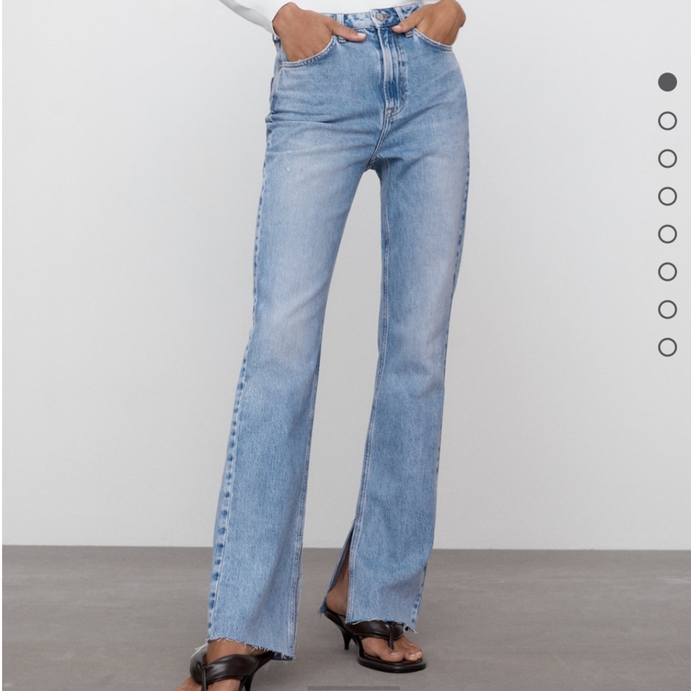 Zara Slim Flared High Rise Jeans With Slit